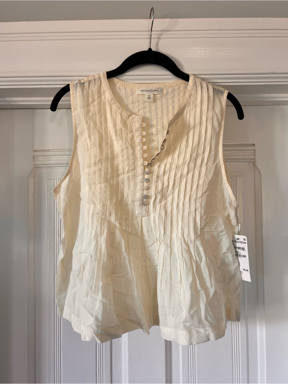 Treasure & Bond Cream Sleeveless Pintuck Henley Camisole